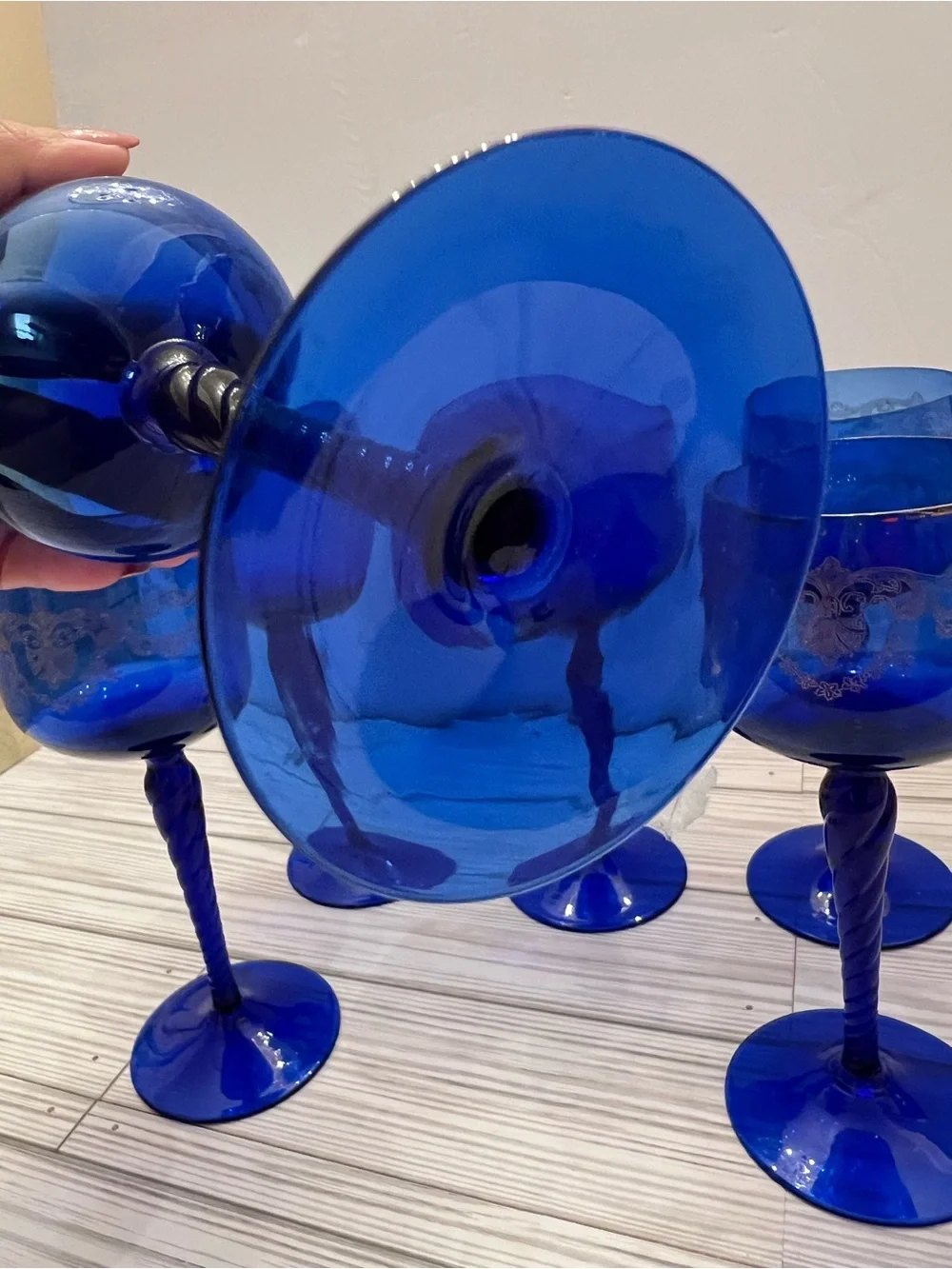 Cobalt Blue Twisted Stem Wine Glasses - Set of 6